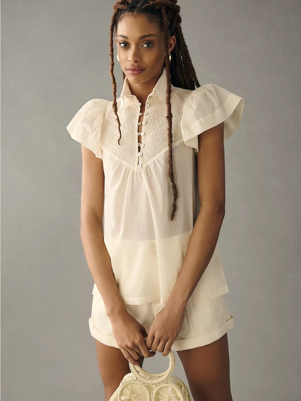 NWOT Anthropologie Hope for Flowers By Tracy Reese Smocked Henley Blouse
